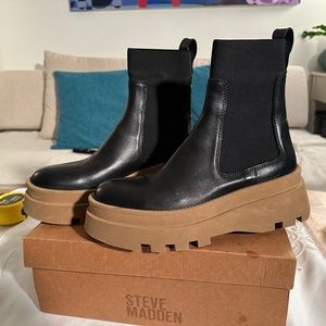 Steve Madden Unisex SYLAR BLACK LEAT boots